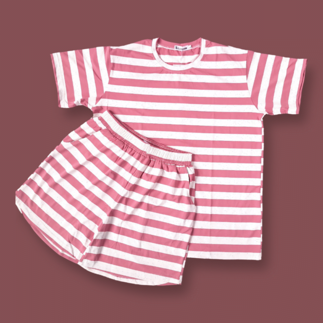 Striped Two pcs Set (T-shirt & Short) for women